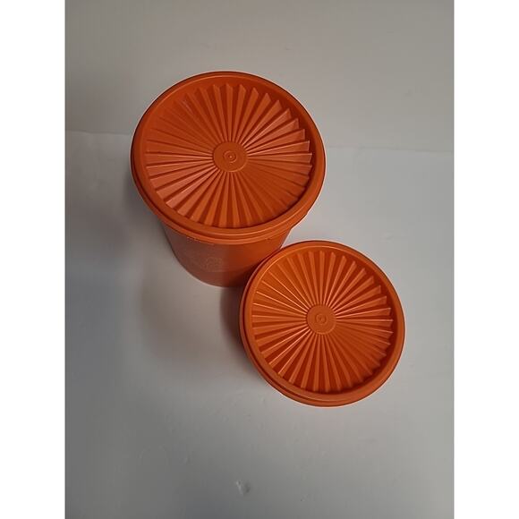 Tupperware Canister Set With Lids Orange Harvest Servalier Vintage Set of 2 - Picture 5 of 14